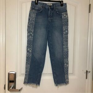 Free People We The Free Aztec Side Panel Ripped Blue Jeans Size 26